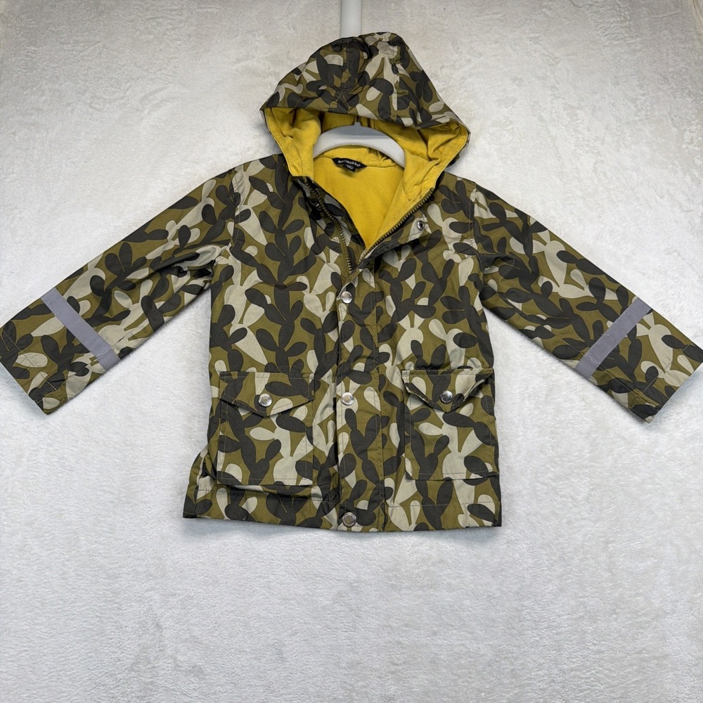 Marimekko Kids Arran 2 Camo Rain Jacket Hooded Reflective Yellow Lined 4Y